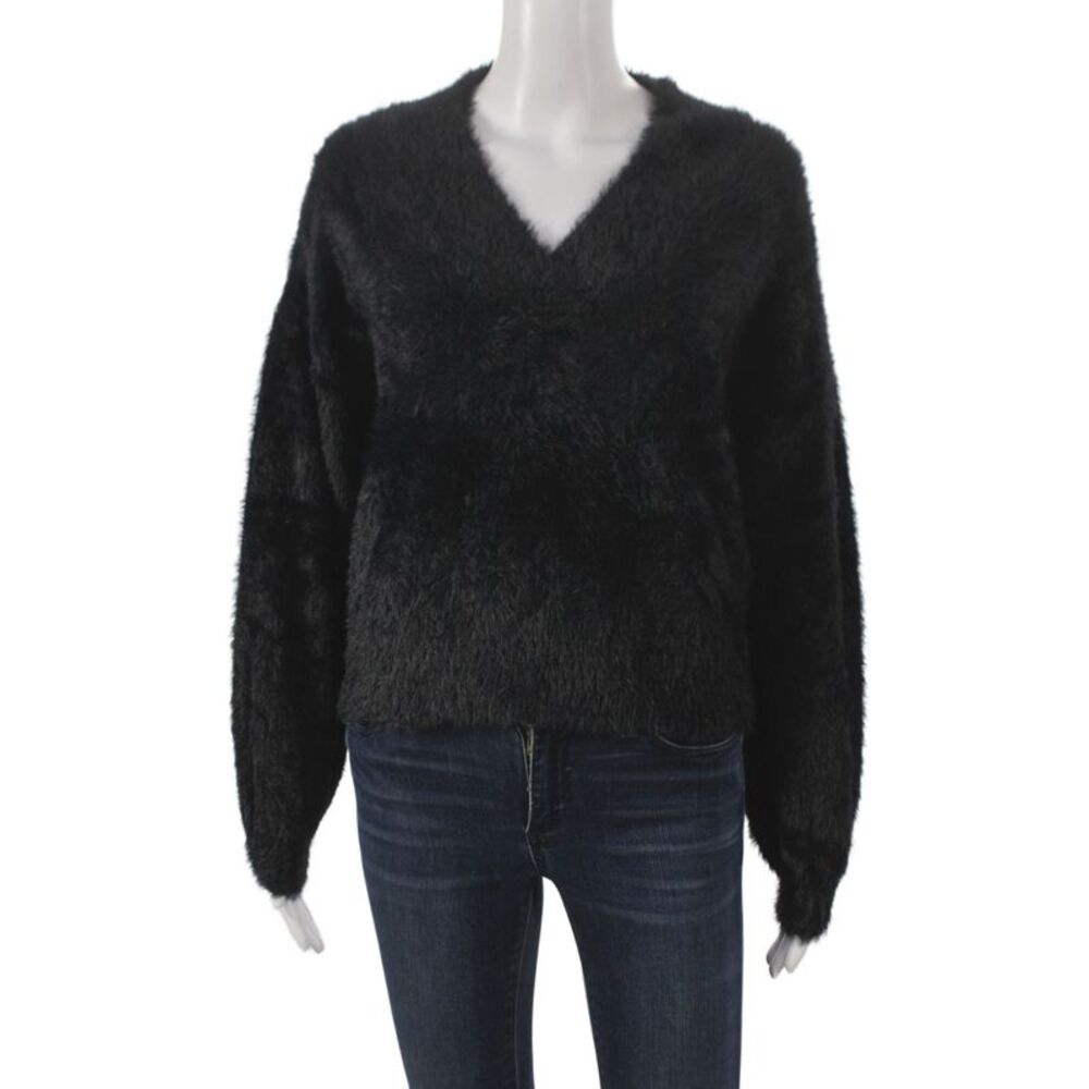 Kerisma Womens V Neck Pullover Sweater Black 100% Nylon Size S